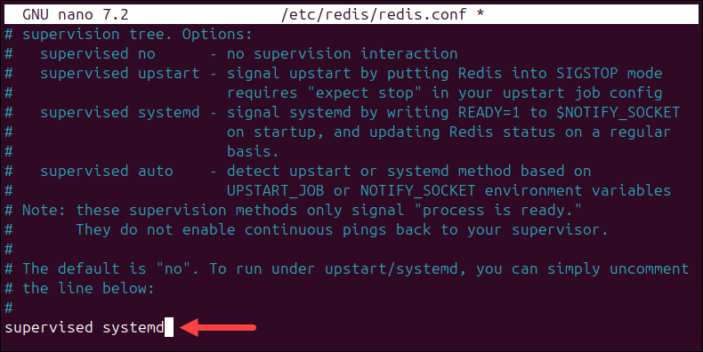 Modify Redis configuration file to manage Redis as a service.