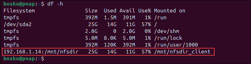 Checking if the NFS shared folder was mounted successfully.