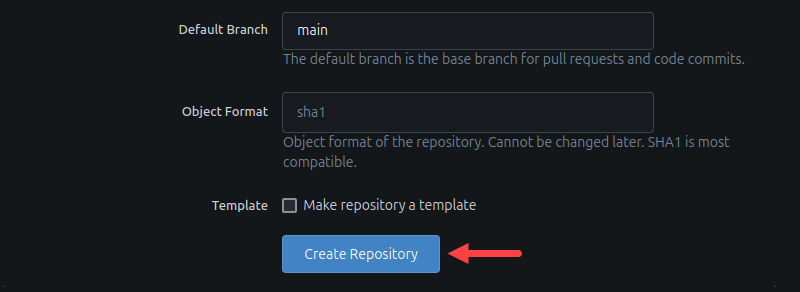 Confirming the creation of a new repo in Gitea.