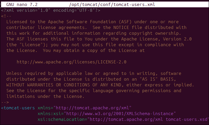 The default Tomcat users file.