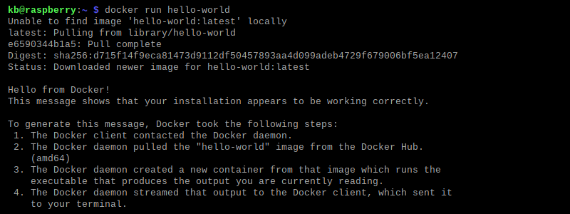 docker run hello-world terminal output