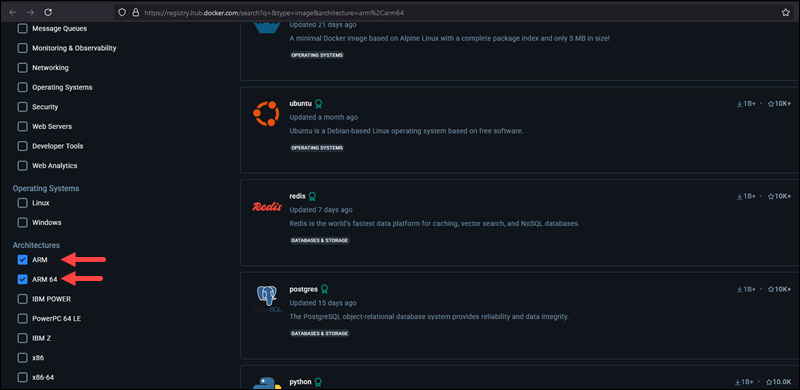 dockerhub architectures arm arm64