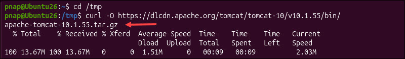 Download Apache Tomcat in Ubuntu.