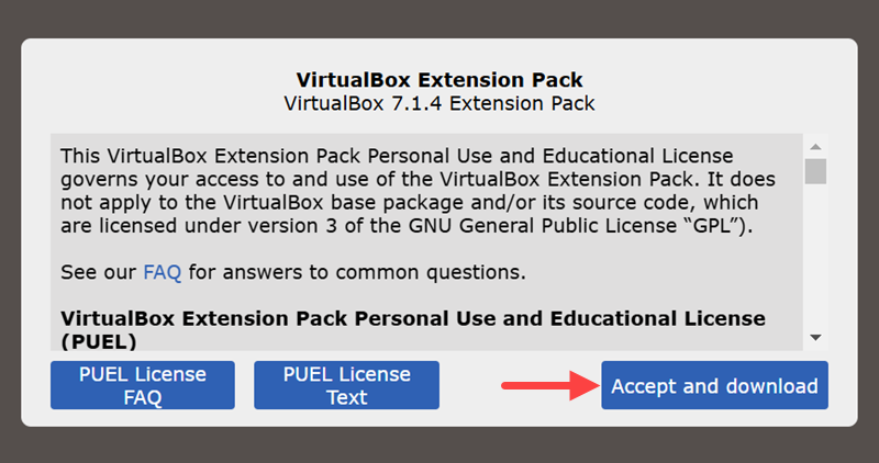 Downloading the VirtualBox Extension Pack.