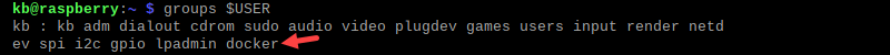 groups $USER docker terminal output