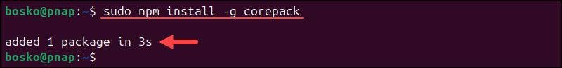 Installing Corepack on Ubuntu.