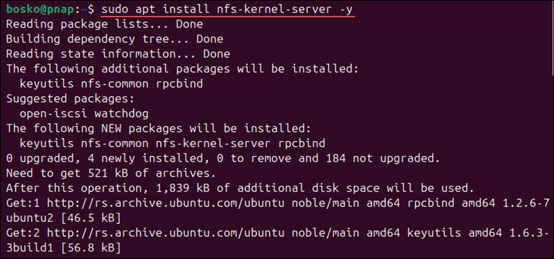 Installing NFS Kernel Server on Ubuntu.