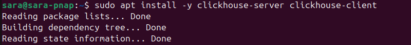 sudo apt install -y clickhouse-server clickhouse-client terminal output