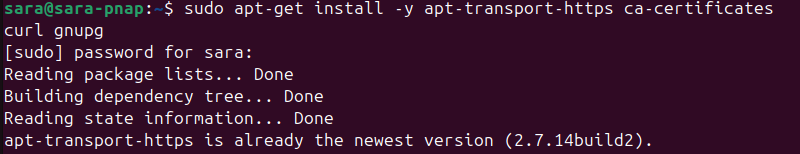 sudo apt-get install -y apt-transport-https ca-certificates curl gnupg terminal output