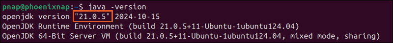 Checking the OpenJDK version in Ubuntu.