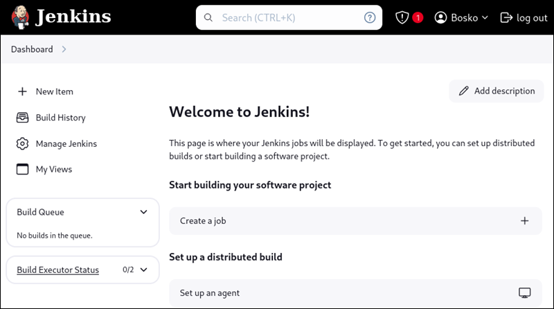 Example of the Jenkins dashboard.