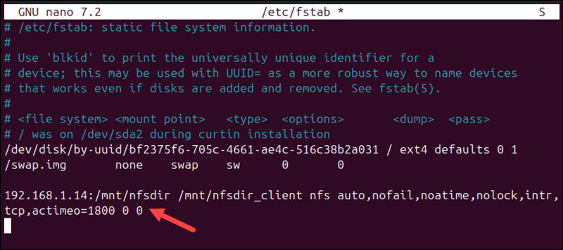 Editing the /etc/fstab file to mount the NFS directory on boot.