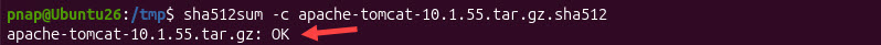 Confirmation that the Tomcat binary file is legitimate.