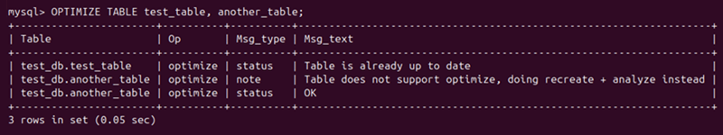 OPTIMIZE TABLE multiple tables output