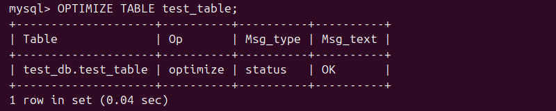 OPTIMIZE TABLE output