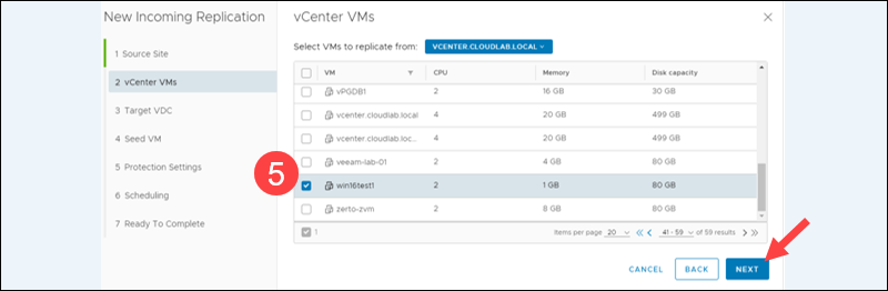 Select the VMs to replicate.