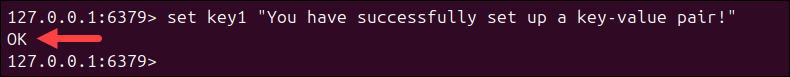 Setting up a key-value pair in Redis.