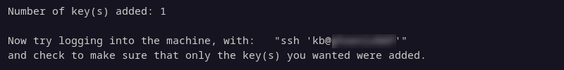 ssh-copy-id key added terminal output