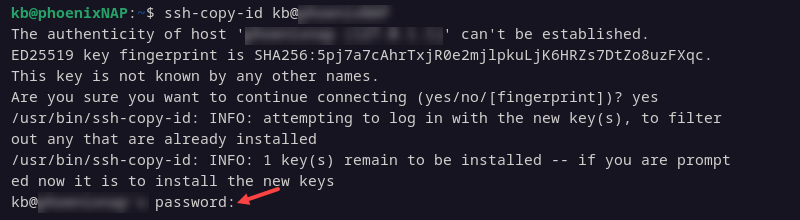 ssh-copy-id password terminal output