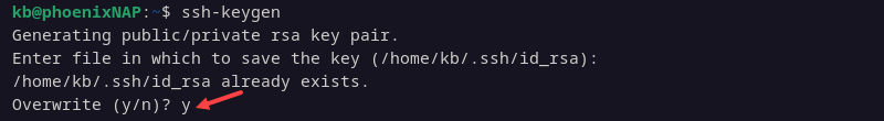 ssh-keygen overwrite prompt terminal output