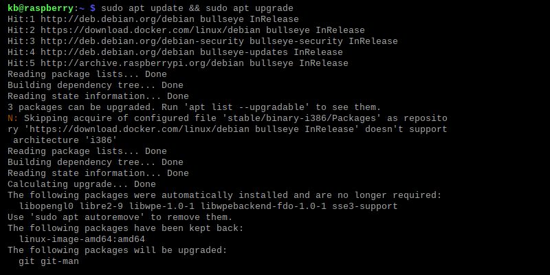 sudo apt update and upgrade raspberry pi