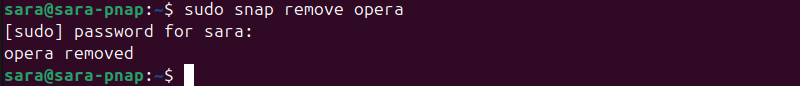 sudo snap remove opera terminal output