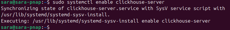 sudo systemctl enable clickhouse-server terminal output