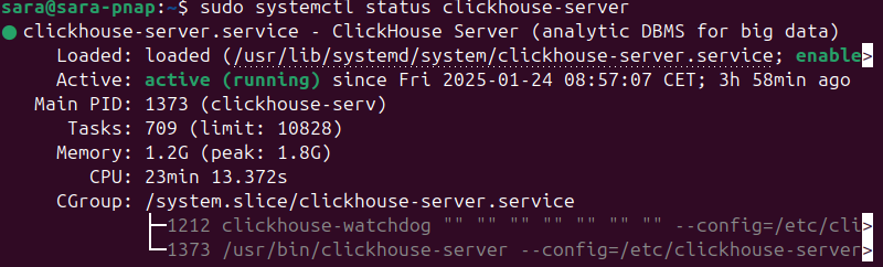 sudo systemctl status clickhouse-server terminal output