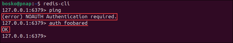 Redis requires password to authenticate user.