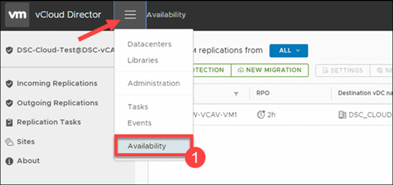 VMware Cloud Director Availability option.