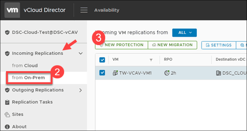 Create New Protection in VMware Cloud Director.