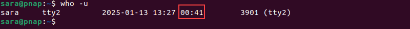 who -u Linux terminal output