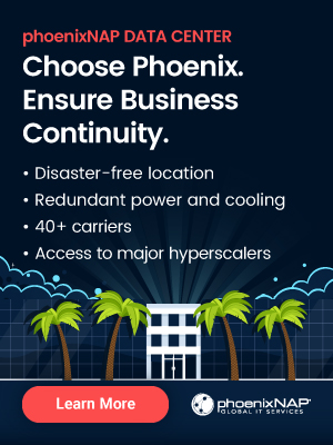 Ensure business continuity with Data Center in Disaster-free location and redundant power and cooling at phoenixNAP