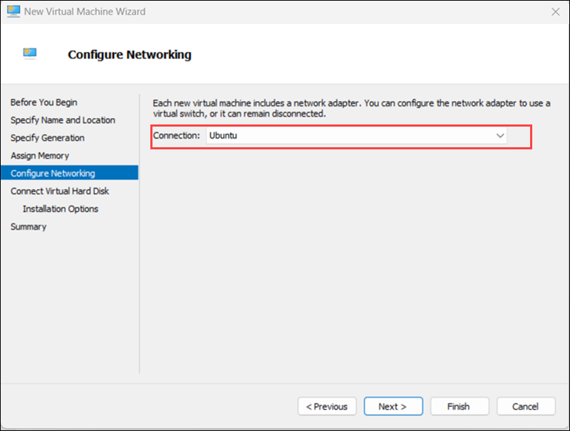 Choose the virtual switch created earlier