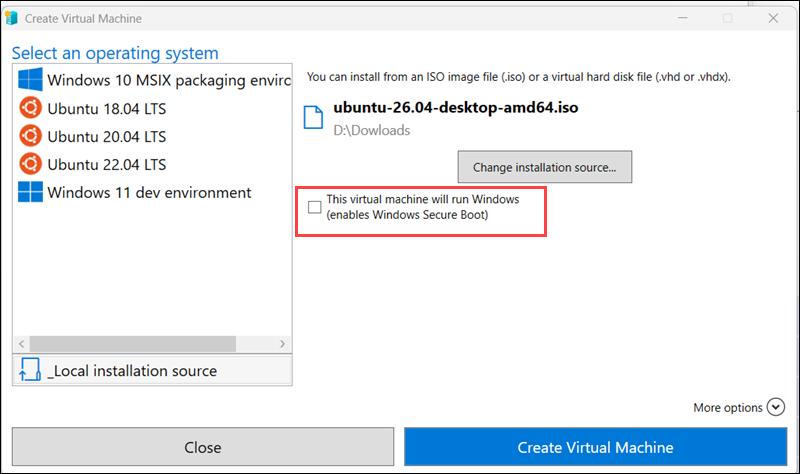 Clear the Windows Secure Boot checkbox