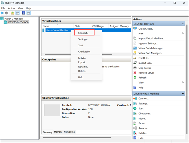 Connect to the virtual machine