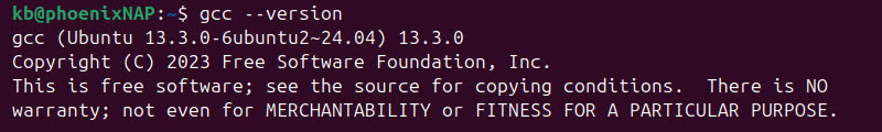 gcc --version terminal output 13.3.0