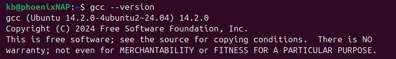 gcc --version terminal output 14.2.0