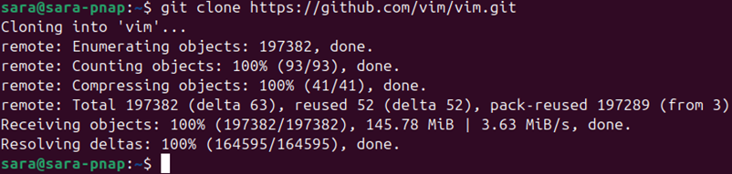 git clone https://github.com/vim/vim.git terminal output