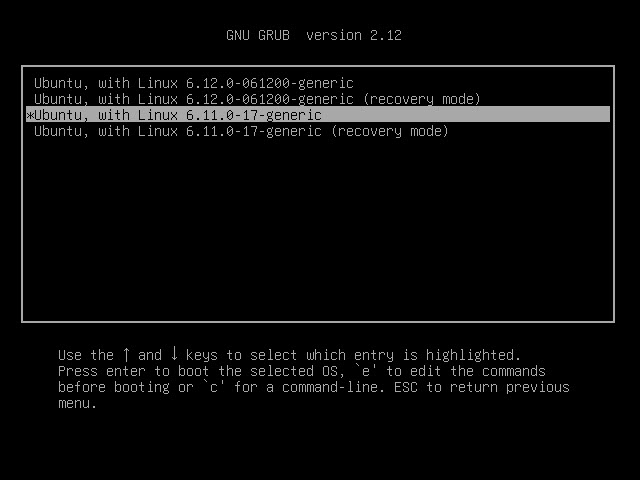 GNU GRUB menu Ubuntu kernel version previous