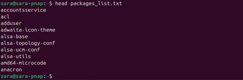 head packages_list.txt terminal output