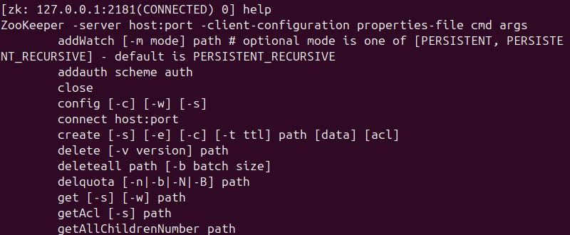 zk: help terminal output