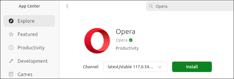 Installing Opera from the Snap Store