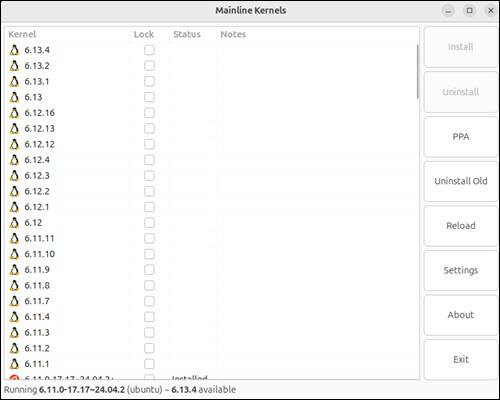 Mainline Kernels GUI window