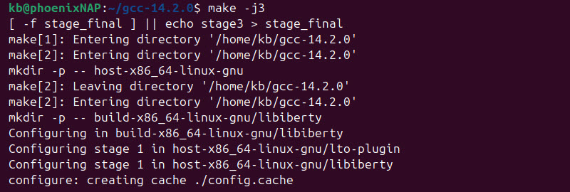 make -j3 gcc 14.2.0 terminal output