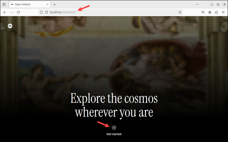 Open WebUI landing page localhost get started
