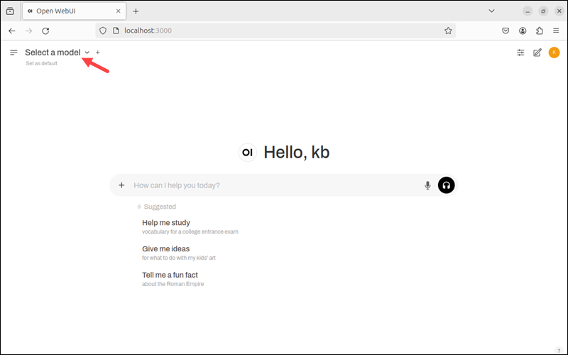 Open WebUI select model