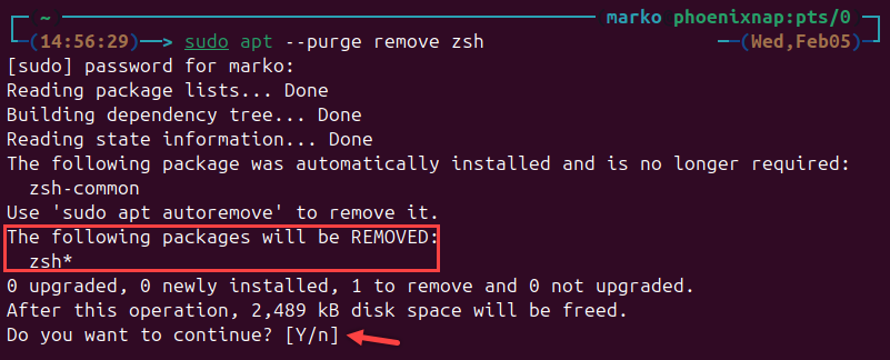 Removing Zsh from Ubuntu.