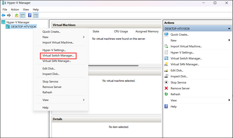 Select Virtual Switch Manager.
