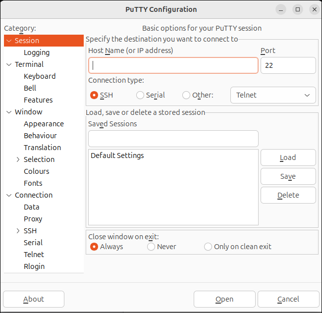 PuTTY Configuration